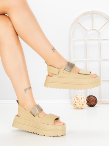 Sandale dama cu platforma verzi din piele ecologica si material textil Aurisia - Img 4