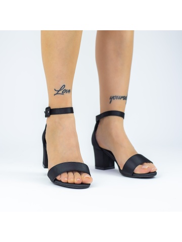 Sandale dama cu toc gros negre din material textil Evanora - Img 3