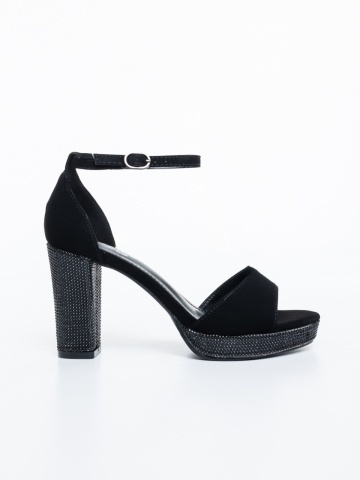 Sandale dama cu toc negre din material textil Livisia - Img 4