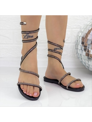 Sandale dama negre din material textil Ginerva