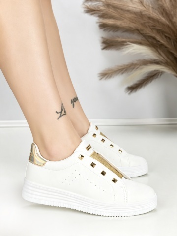 Sneakers dama albi cu auriu din piele ecologica Danzinae - Img 3