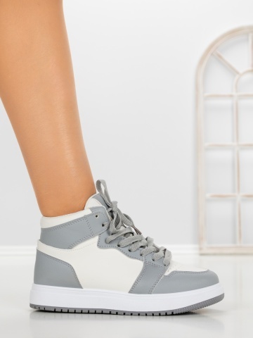 Sneakers dama albi cu gri din piele ecologica Ansira - Img 5