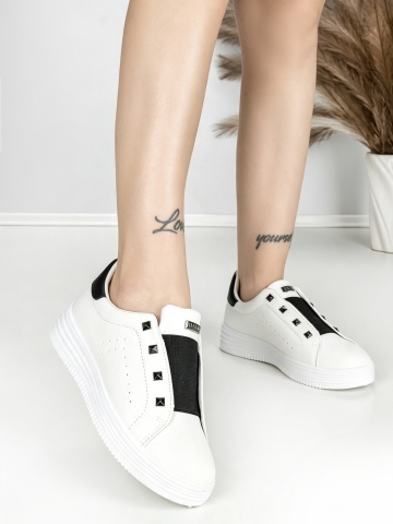 Sneakers dama albi cu negru din piele ecologica Danzinae