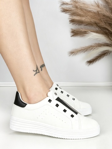 Sneakers dama albi cu negru din piele ecologica Danzinae - Img 3