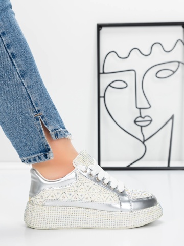 Sneakers dama argintii din piele ecologica Disina - Img 4