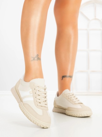 Sneakers dama bej din material textil si piele ecologica Etalira
