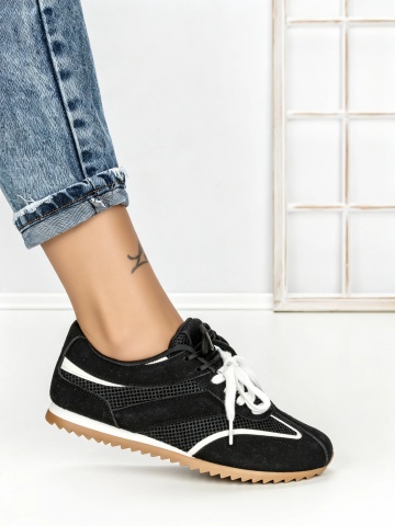 Sneakers dama negri din material textil si piele ecologica Augina - Img 5