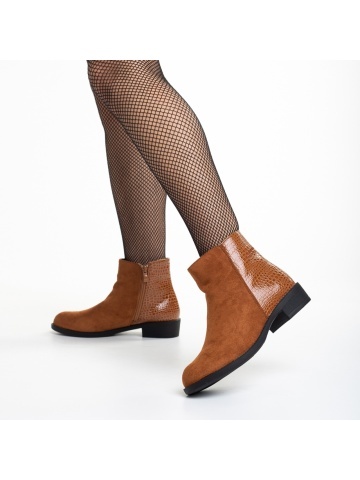 Botine dama camel din piele ecologica si material textil Ivy