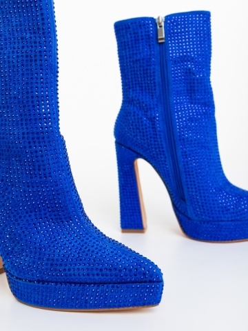 Botine dama cu toc albastre din material textil Raptivia - Img 5
