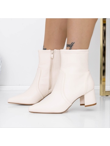 Botine dama cu toc bej din piele ecologica Ataras