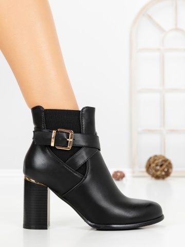 Botine dama cu toc gros negre din piele ecologica Larina - Img 5
