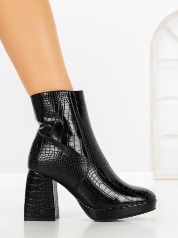 Botine dama cu toc gros si platforma negre din piele ecologica Malora - Img 5