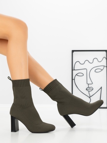 Botine dama cu toc gros verzi din material textil Eraesha - Img 6