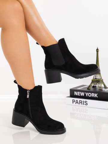 Botine dama cu toc negre din material textil Onava - Img 2