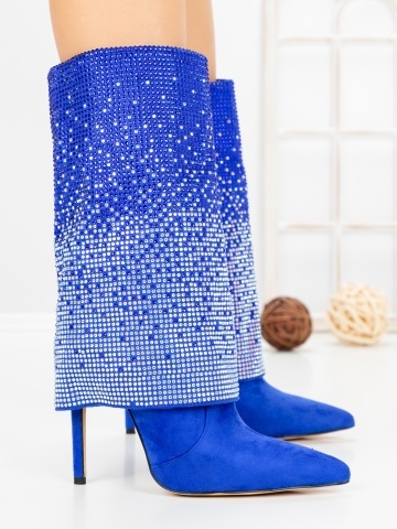 Botine dama cu toc subtire albastre din material textil Enalrae - Img 3