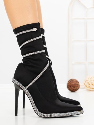 Botine dama cu toc subtire negre din material textil Drenrys - Img 3