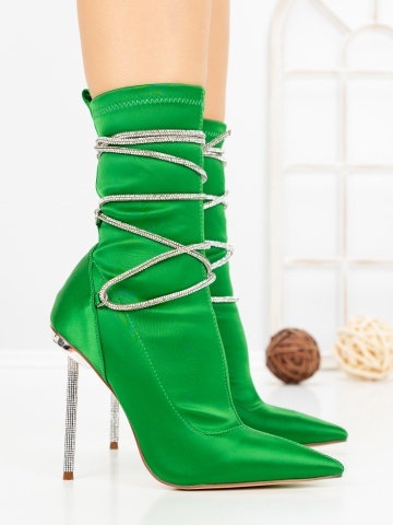 Botine dama cu toc subtire verzi din material textil Borren - Img 3