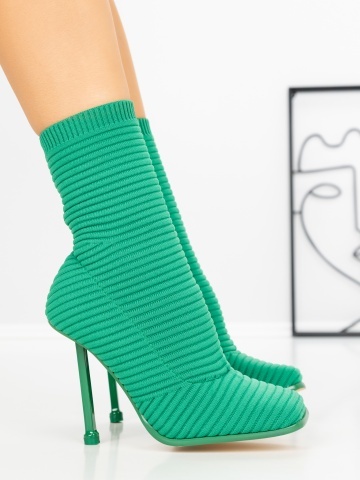 Botine dama cu toc subtire verzi din material textil Evanria - Img 3