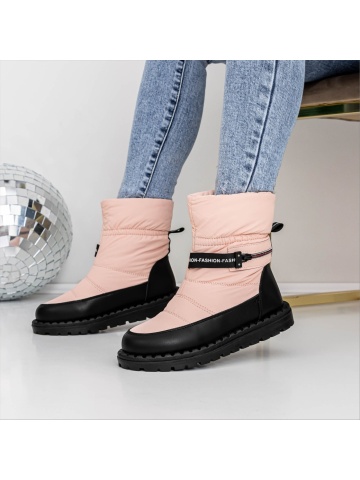 Cizme dama roz cu negru din piele ecologica si material textil Santo