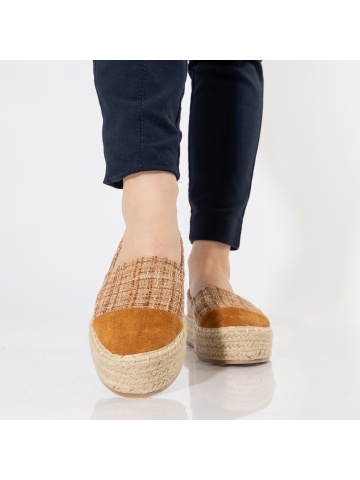Espadrile dama camel din material textil Vienna - Img 3