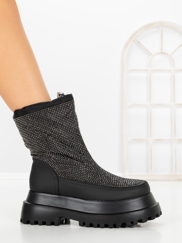 Ghete dama cu platforma negre din material textil Esaelin - Img 5