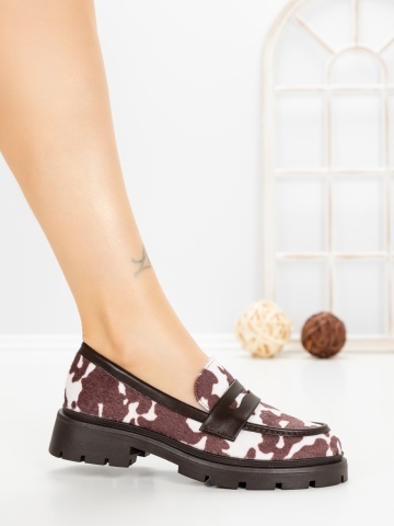 Pantofi casual dama albi cu maro deschis din material textil si piele ecologica Elsora - Img 5