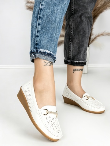 Pantofi casual dama albi din piele ecologica Dazira