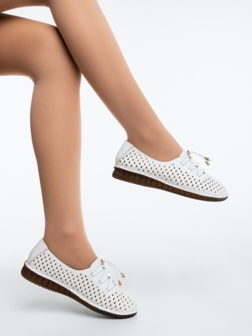 Pantofi casual dama albi din piele ecologica Linaria - Img 2