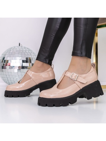 Pantofi casual dama bej din piele ecologica lacuita Avesia