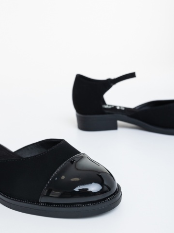 Pantofi casual dama negri din material textil si piele ecologica lacuita Mereima - Img 5