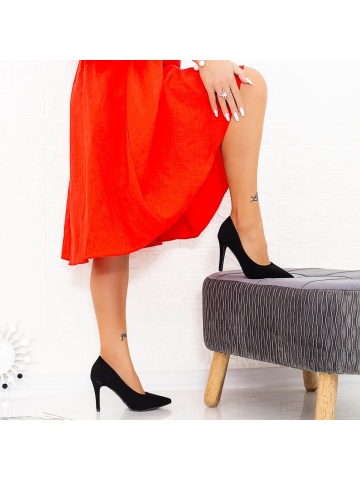 Pantofi cu toc subtire negri din material textil Dinrys - Img 3