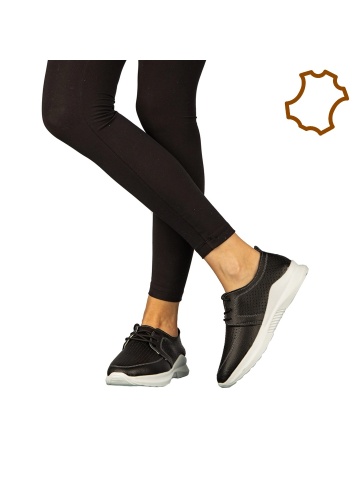 Pantofi dama casual fara toc din piele naturala negri Dollan
