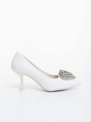 Pantofi dama cu toc albi din material textil Harina - Img 4
