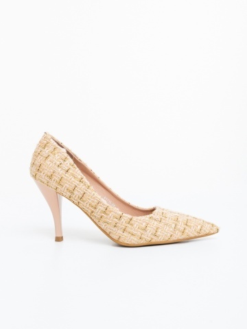 Pantofi dama cu toc bej din material textil Vicara - Img 5