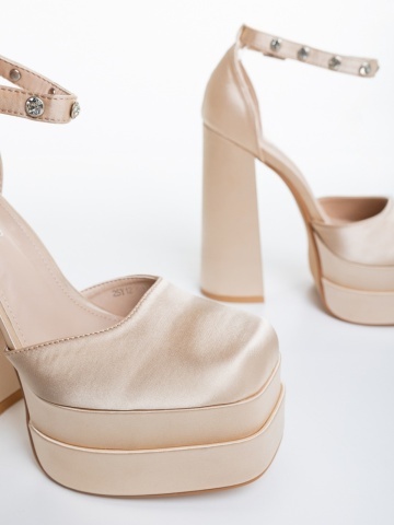 Pantofi dama cu toc bej inchis din material textil Letema - Img 5