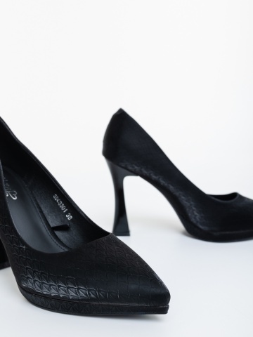 Pantofi dama cu toc negri din material textil Virza - Img 5