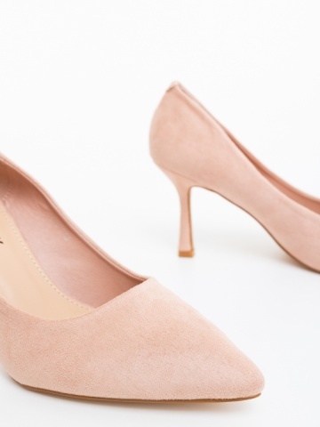 Pantofi dama cu toc nude din material textil Dorma - Img 5