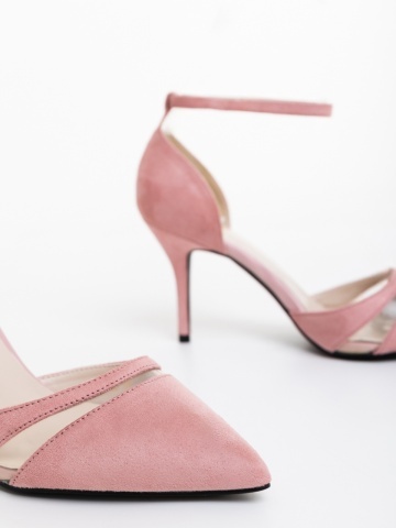 Pantofi dama cu toc roz din material textil Armara - Img 5