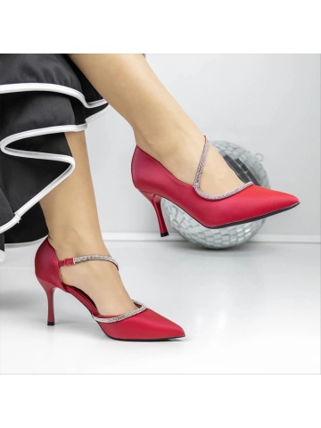 Pantofi dama rosii cu toc din material textil Redora