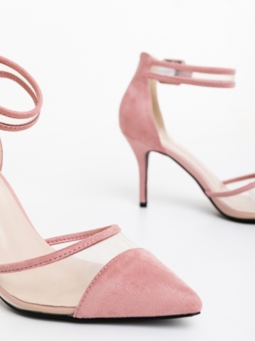 Pantofi dama roz cu toc din material textil Floriette - Img 5