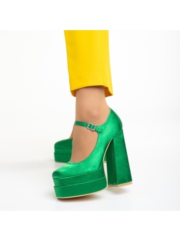 Pantofi dama verzi din material textil cu toc Caira