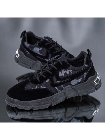Pantofi sport barbati negri din material textil si piele intoarsa ecologica Hadron - Img 4