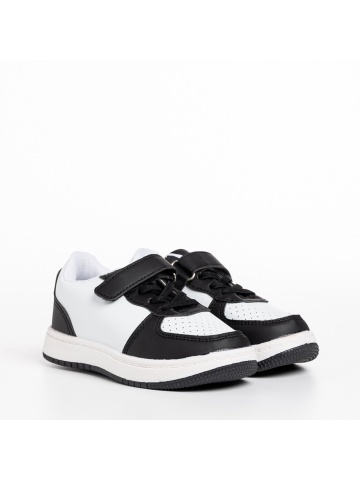 Pantofi sport copii albi cu negru din piele ecologica Ponty