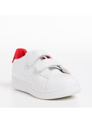 Pantofi sport copii albi cu rosu din piele ecologica Artio - Img 2