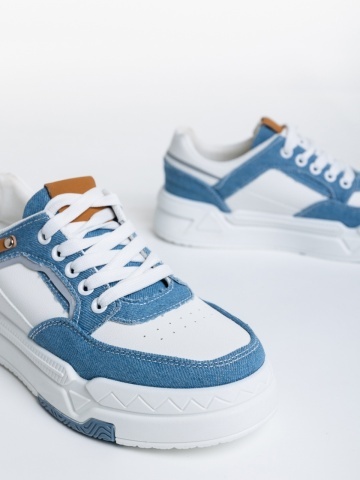 Pantofi sport dama albi cu albastru deschis din piele ecologica Tasnia - Img 5