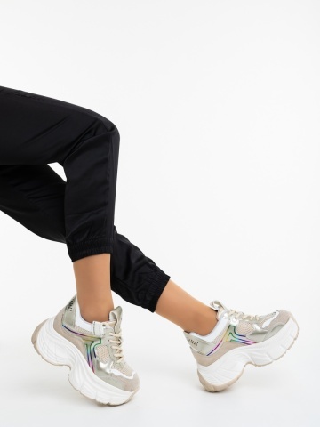 Pantofi sport dama bej cu auriu din material textil Lavumi