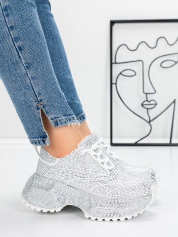 Pantofi sport dama cu platforma albi din material textil Crenara - Img 3
