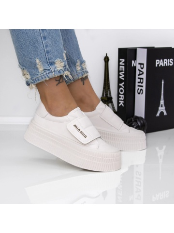 Pantofi sport dama cu platforma albi din piele ecologica Amizia - Img 2