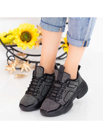 Pantofi sport dama cu platforma gri metalizat din material textil si strasuri Elatrae