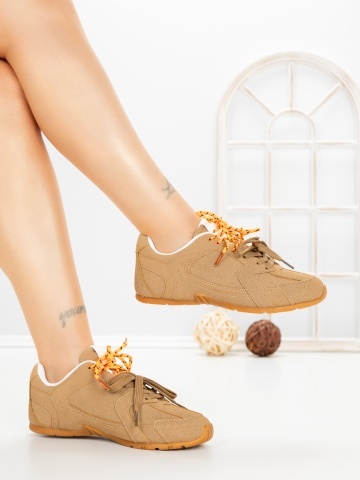 Pantofi sport dama maro deschis din material textil Lumoria - Img 4